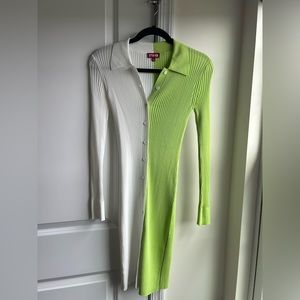 STAUD Lime/White Ribbed Sweater Dress - Never been worn.